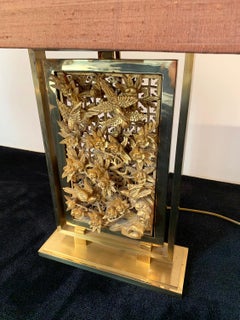 Chinese Brass Lamp with a Gilded Wooden Sculpture, 1970s