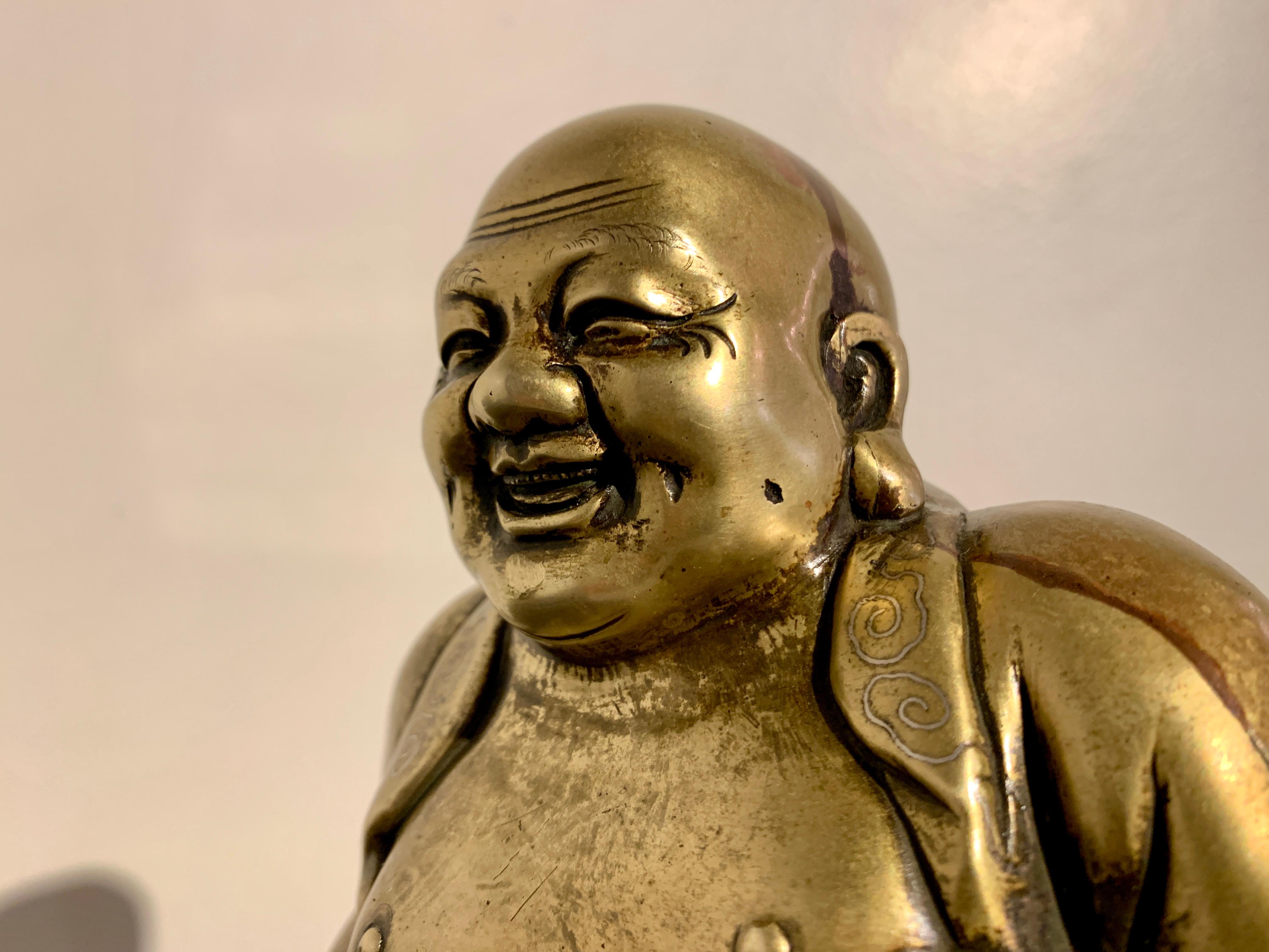 Chinese Brass Laughing Buddha, Budai, Shishou Mark, Qing Dynasty, China 4