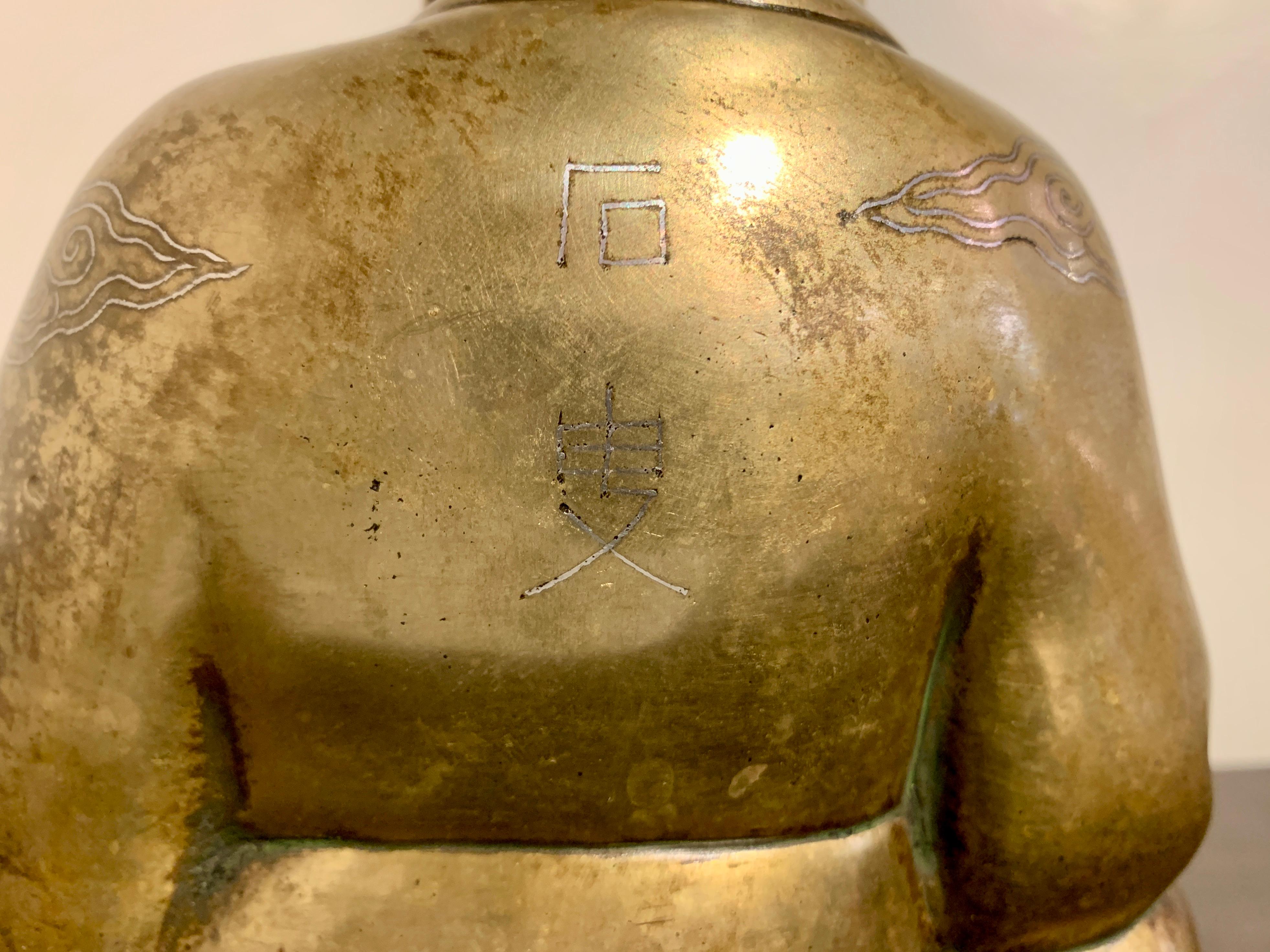 Chinese Brass Laughing Buddha, Budai, Shishou Mark, Qing Dynasty, China 5