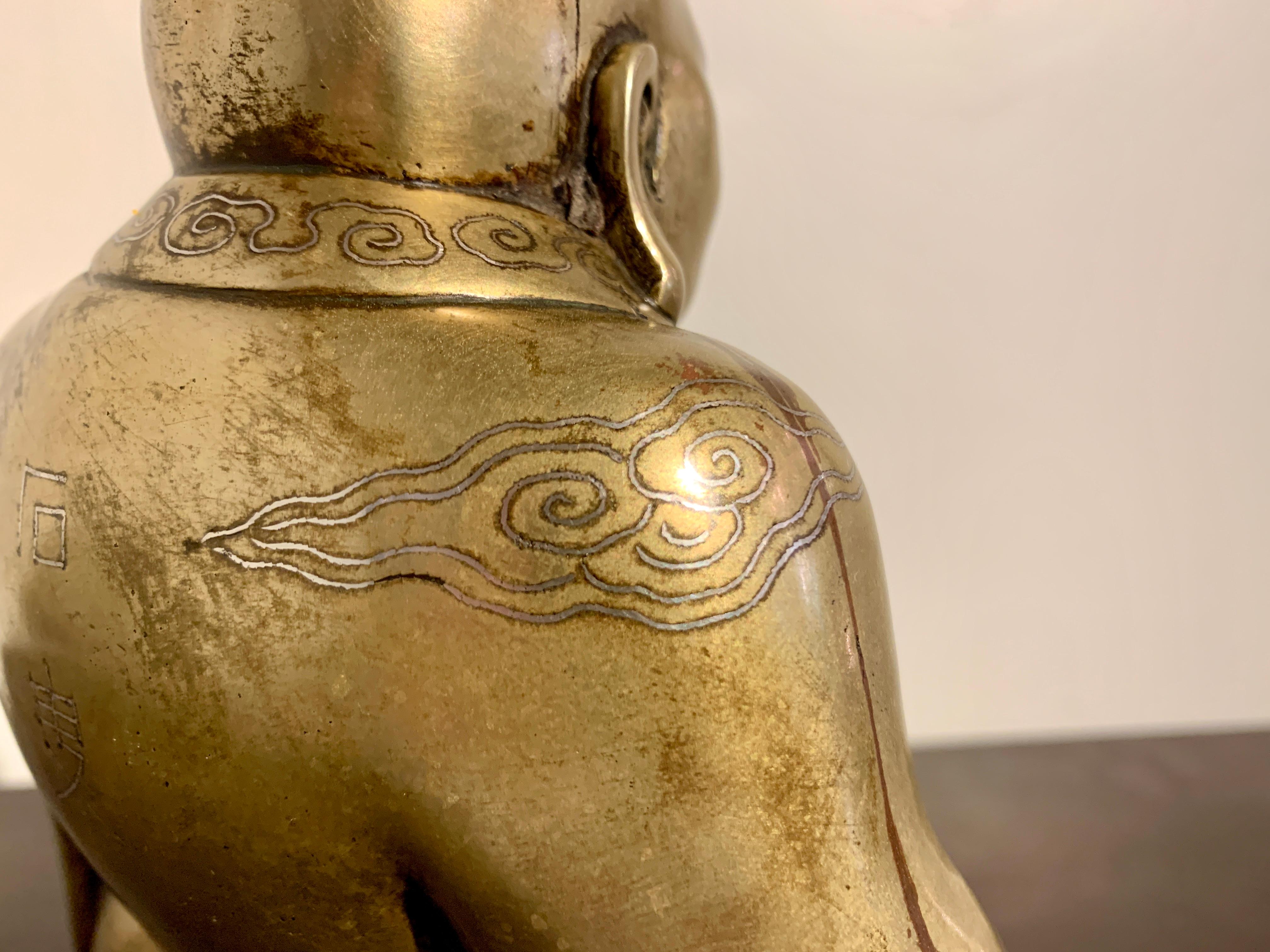 Chinese Brass Laughing Buddha, Budai, Shishou Mark, Qing Dynasty, China 6