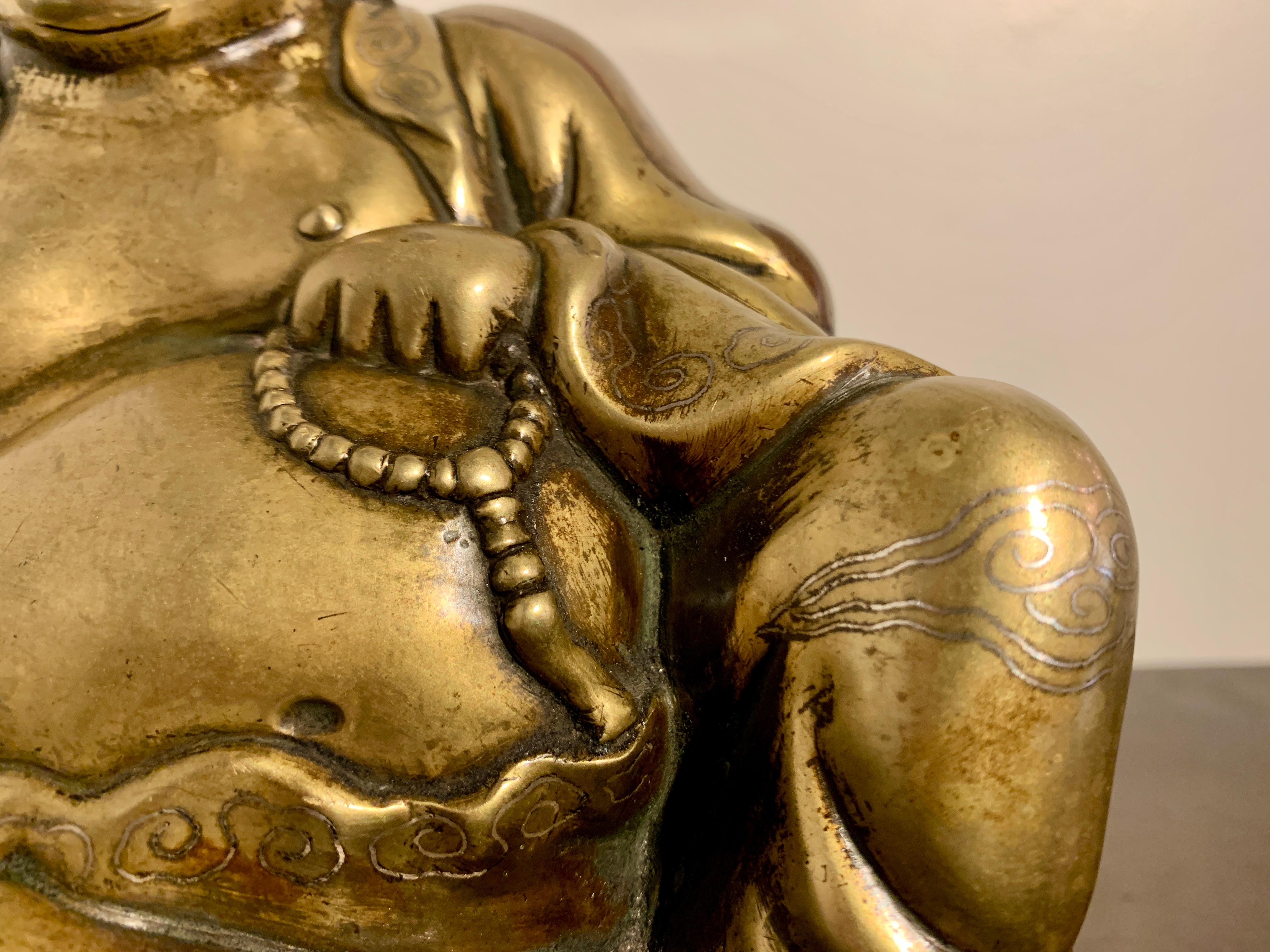 Chinese Brass Laughing Buddha, Budai, Shishou Mark, Qing Dynasty, China 8