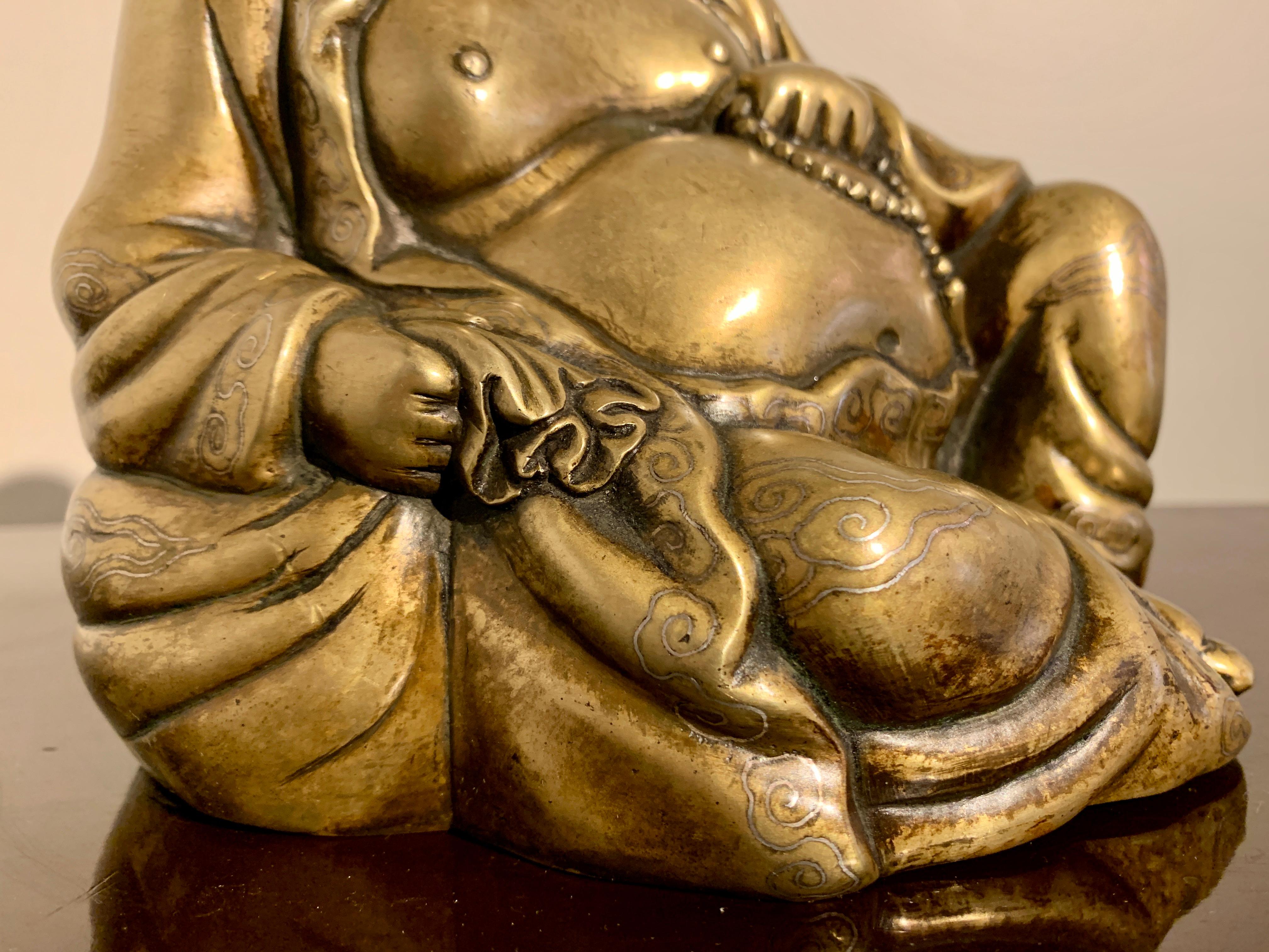 Chinese Brass Laughing Buddha, Budai, Shishou Mark, Qing Dynasty, China 2