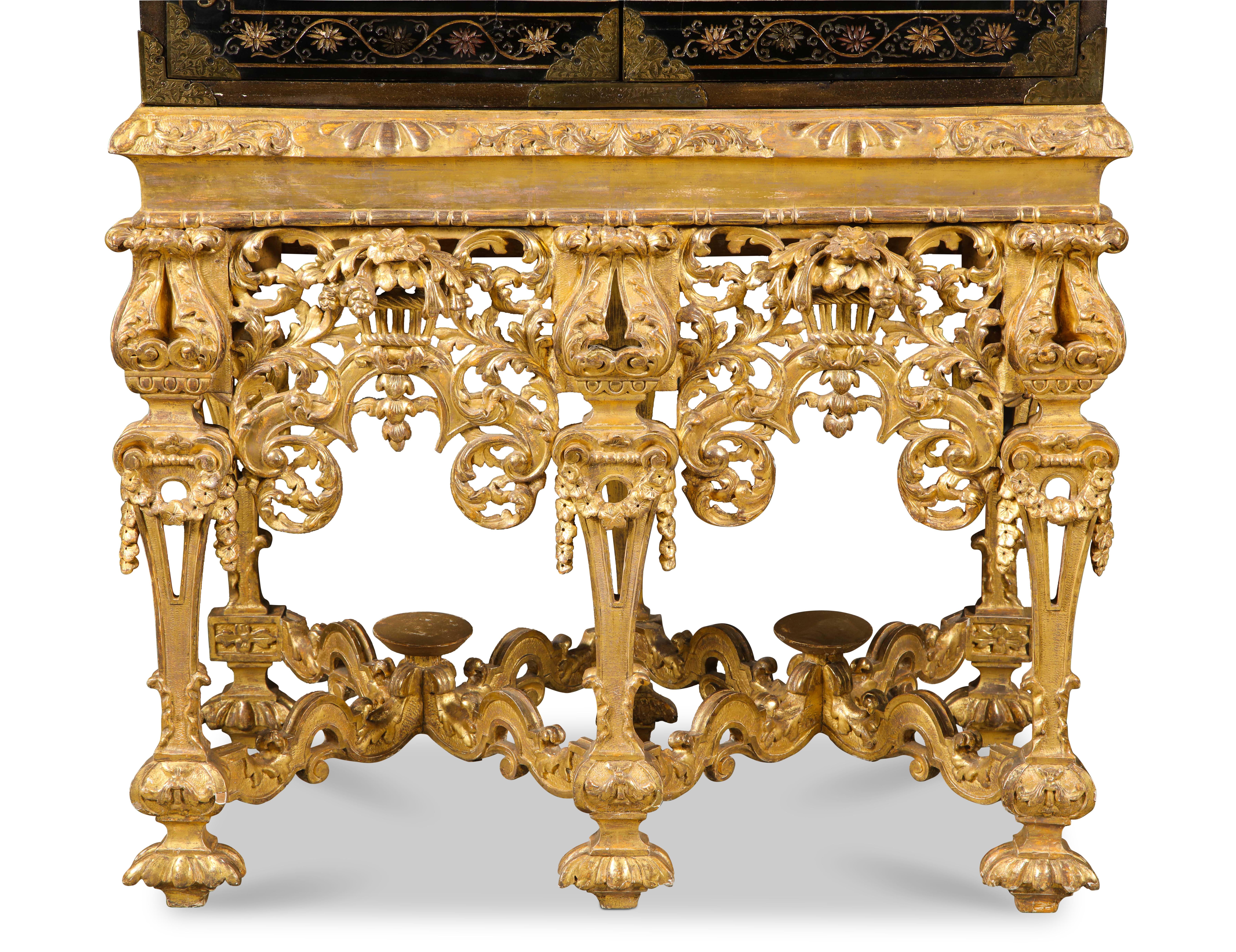 English Chinese Brass-Mounted Coromandel Lacquer Cabinet on a Charles II, circa 1685