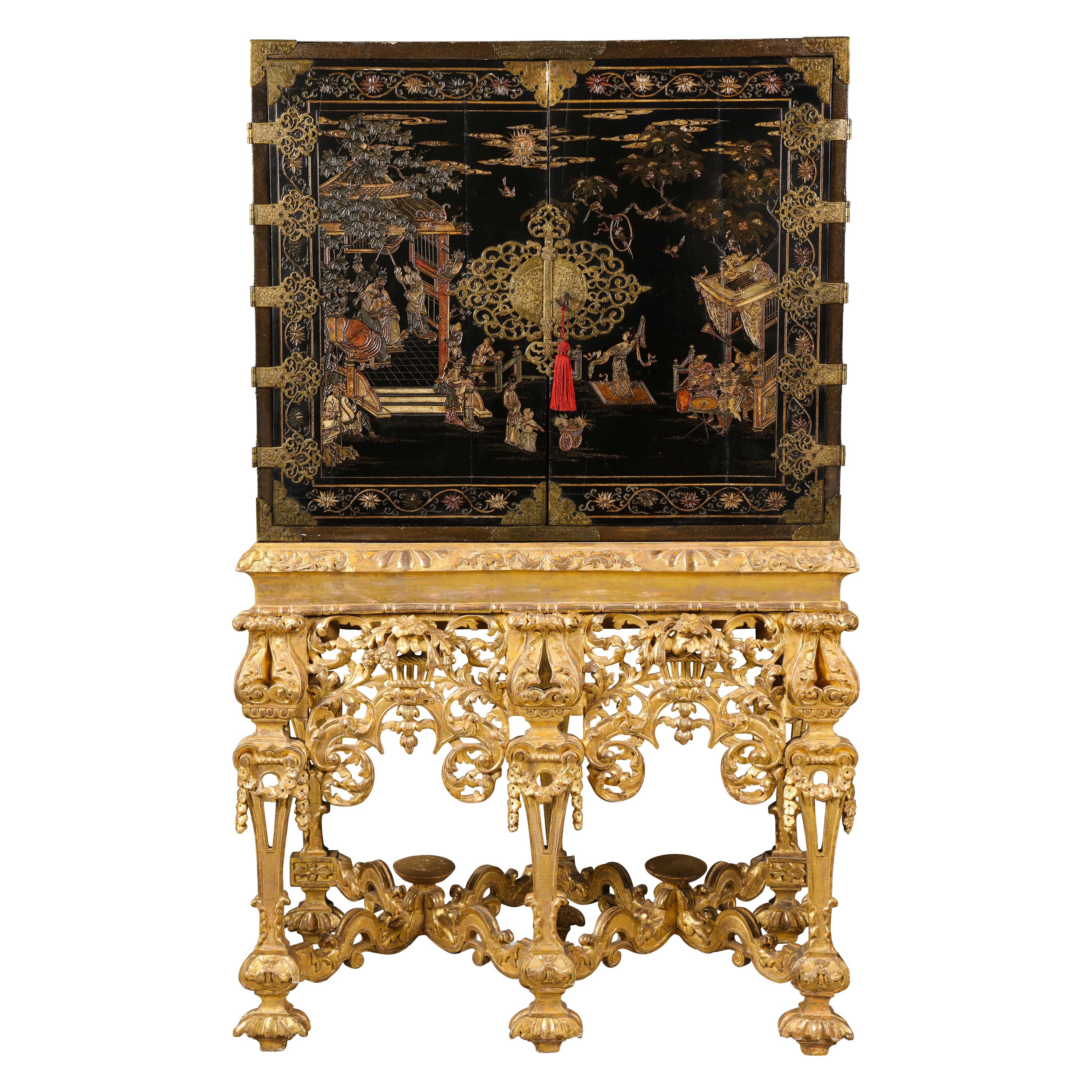 Chinese Brass-Mounted Coromandel Lacquer Cabinet on a Charles II, circa 1685