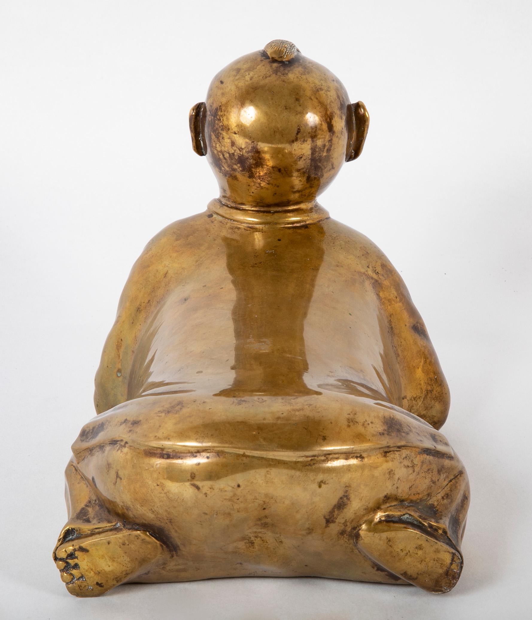 Cast Chinese Brass Opium Pillow in the Form of a Boy For Sale