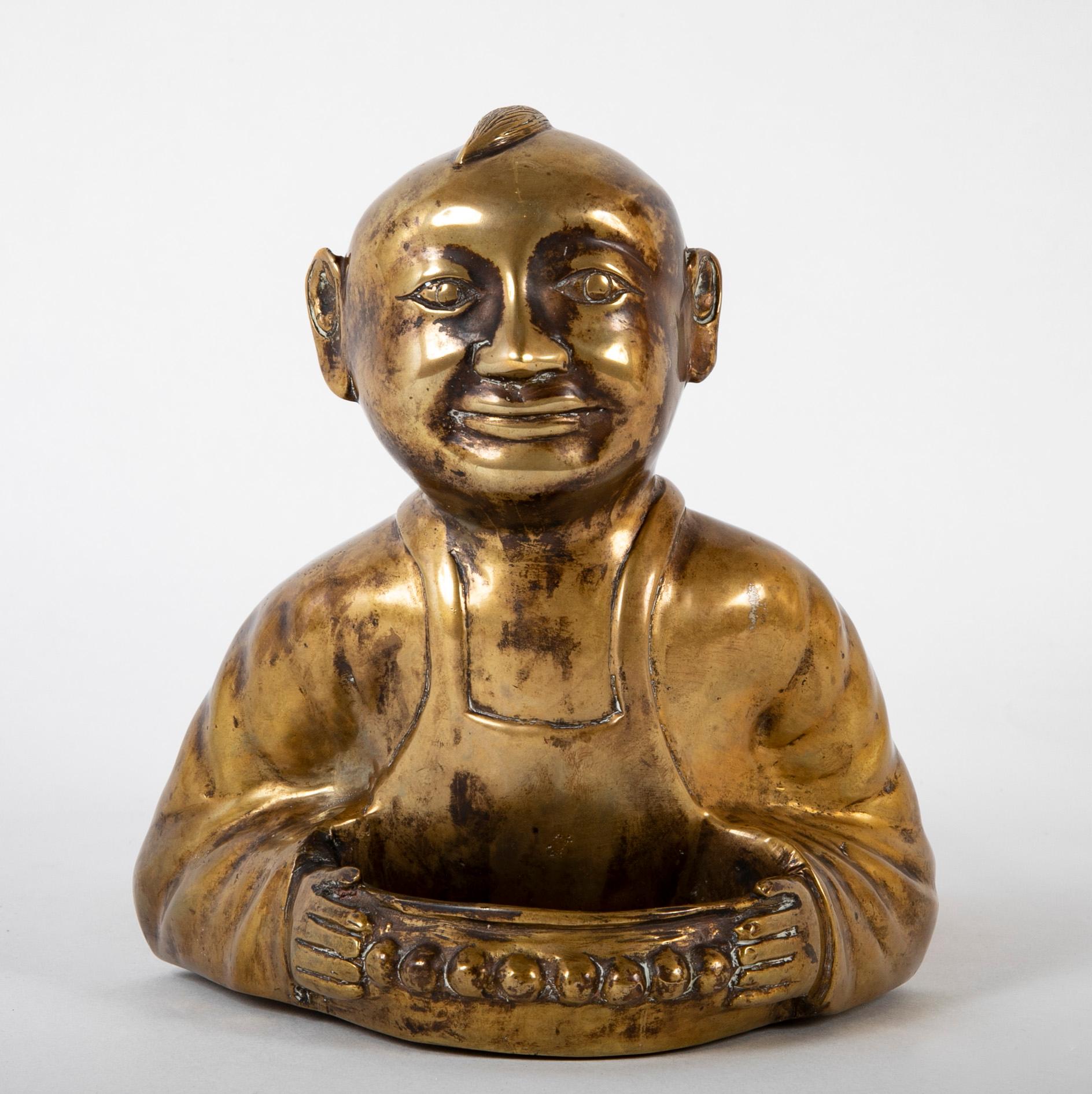 Chinese Brass Opium Pillow in the Form of a Boy In Good Condition For Sale In Stamford, CT