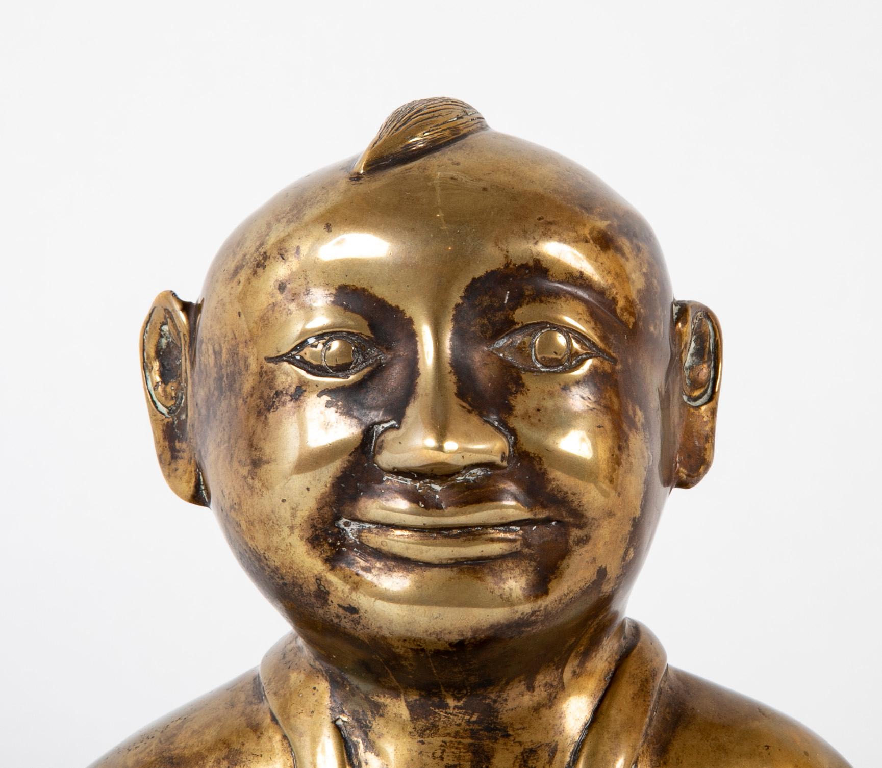20th Century Chinese Brass Opium Pillow in the Form of a Boy For Sale