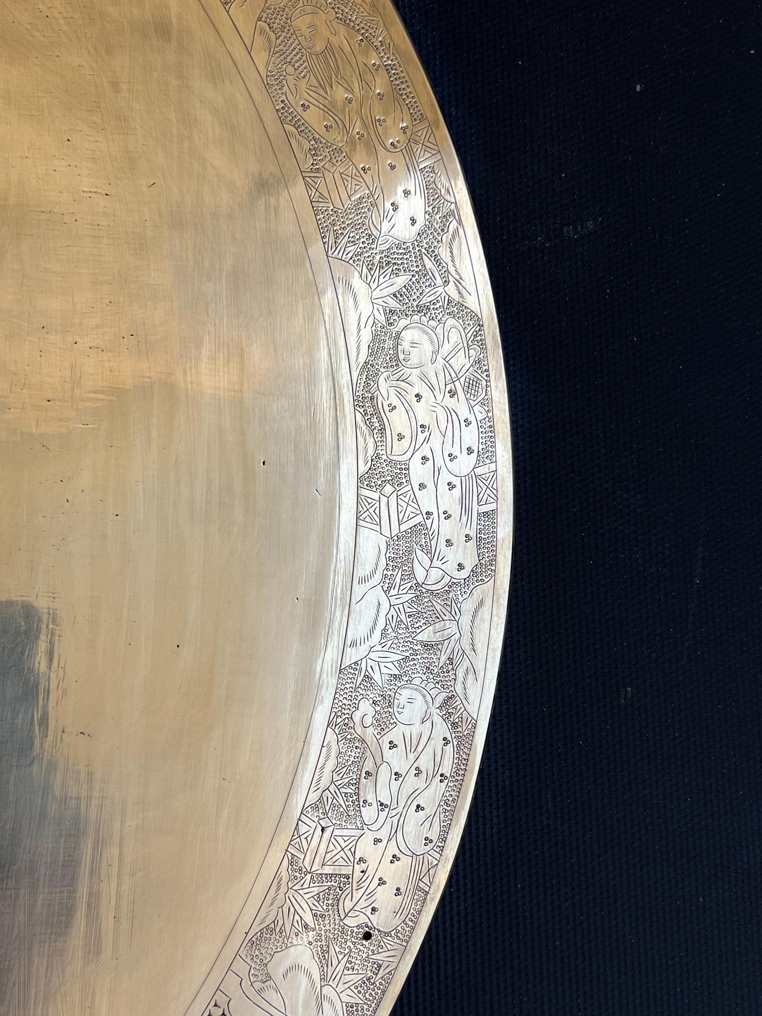 Chinese Brass Round Back Plate für Double Entry Doors (Chinese Chippendale) im Angebot