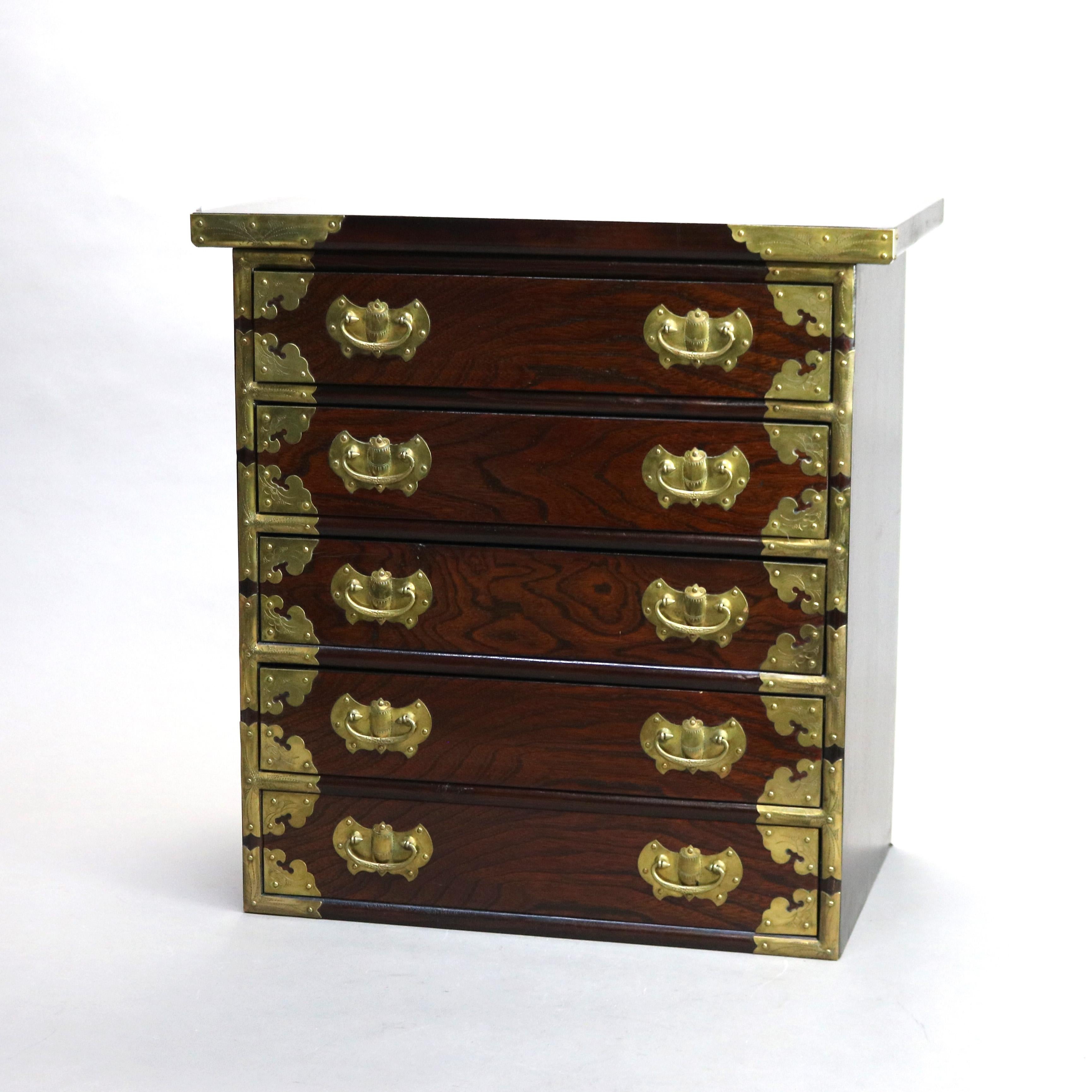 ***Reduced Delivery Rates - See Below or Click “Ask The Seller” to Request a Quote***

Chinese Brass Strapped Rosewood Five Drawer Lingerie Cabinet 20thC

Measures - 20 1/2