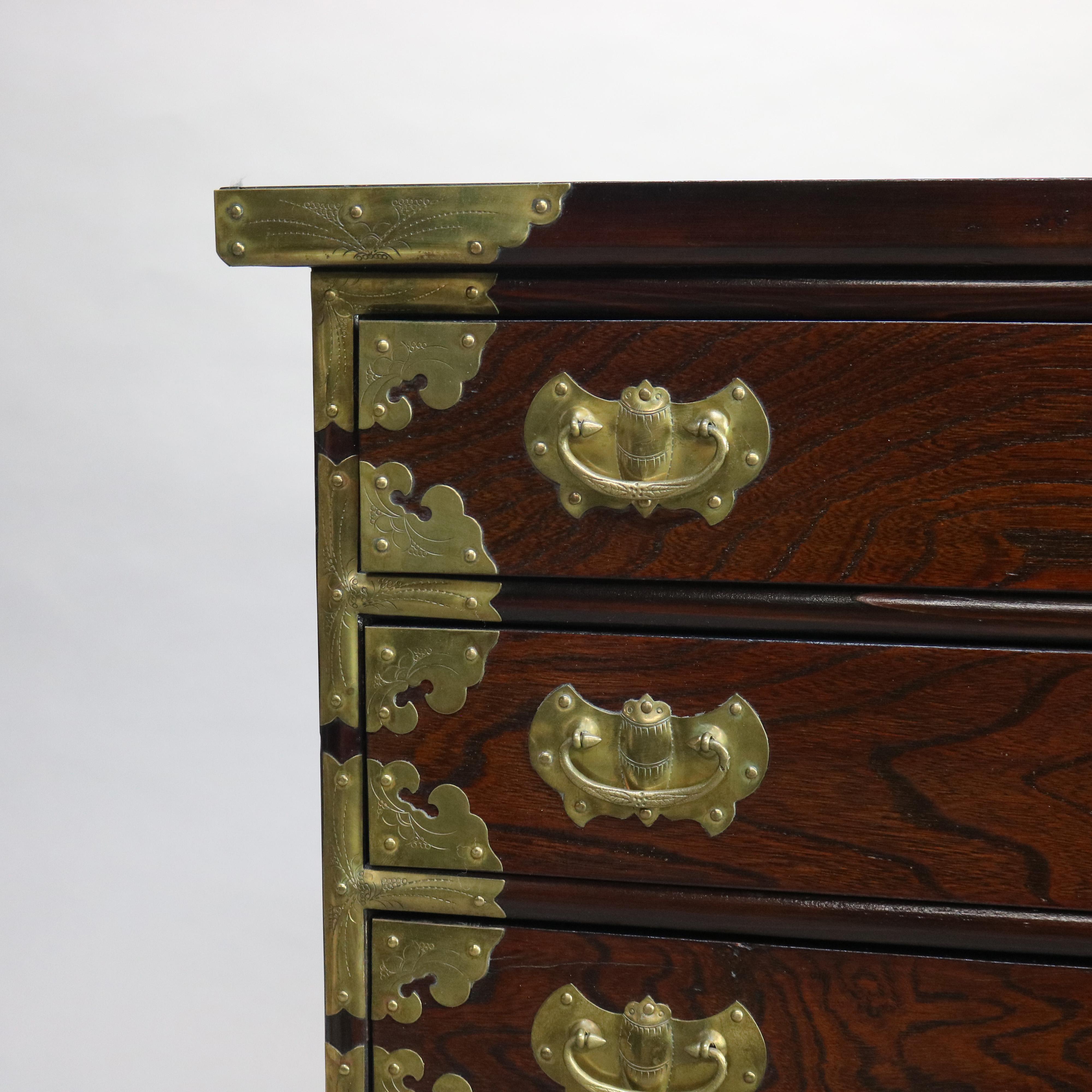 20th Century Chinese Brass Strapped Rosewood Five Drawer Lingerie Cabinet 20thC