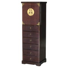 Chinese Brass Strapped Rosewood Tall Twelve Drawer Lingerie & Jewelry Chest