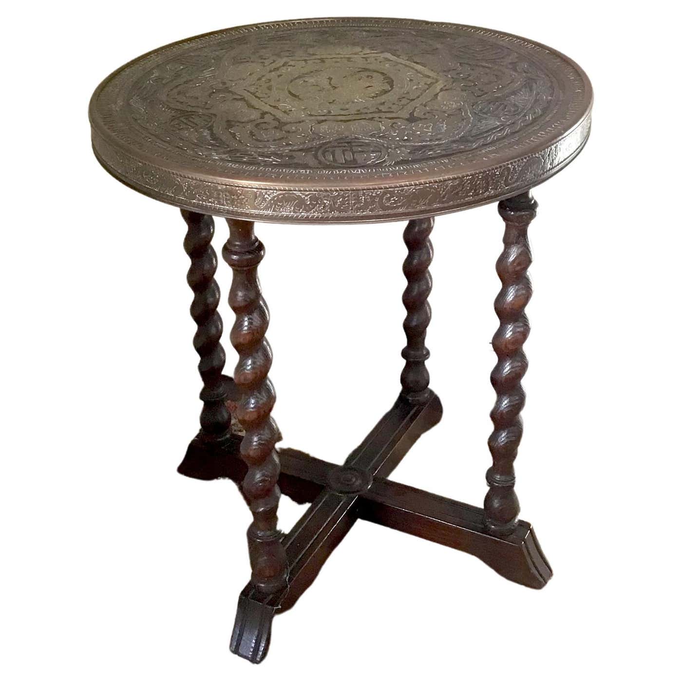 Chinese Dragon Table Brass Engraved Victorian Oak Ferguson Brothers For