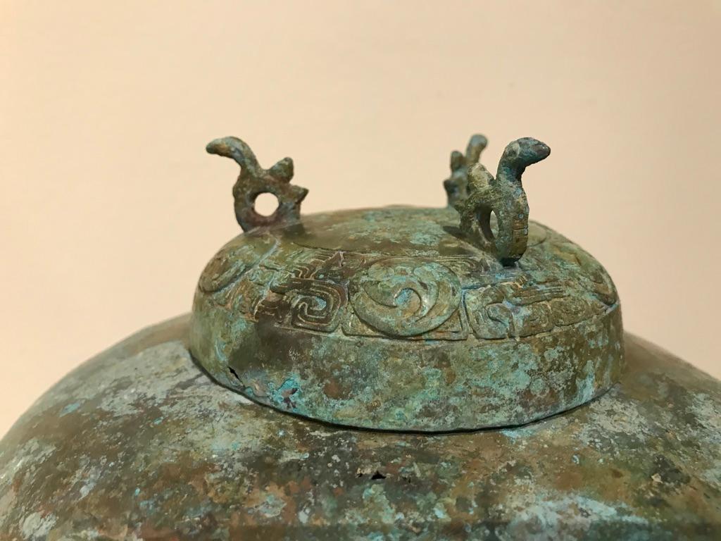 Chinese Bronze Archaistic Lidded Vessel with Verdigris Patina 5