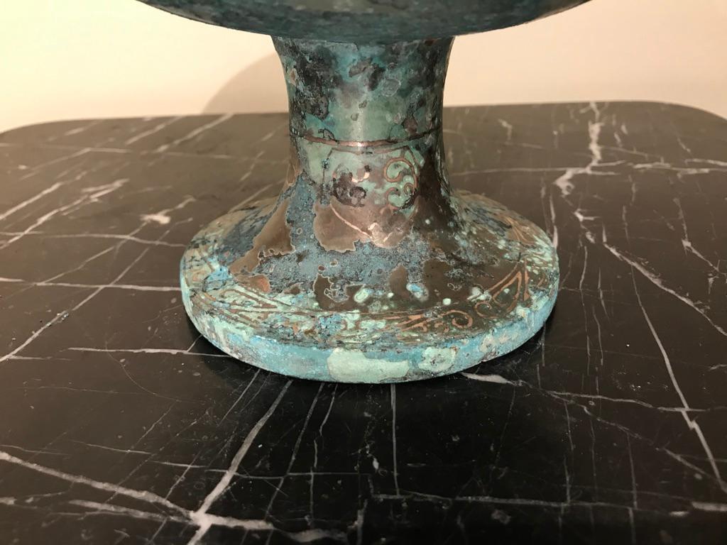 Chinese Bronze Archaistic Vessel with Silver Inlay and Verdigris Patina 13