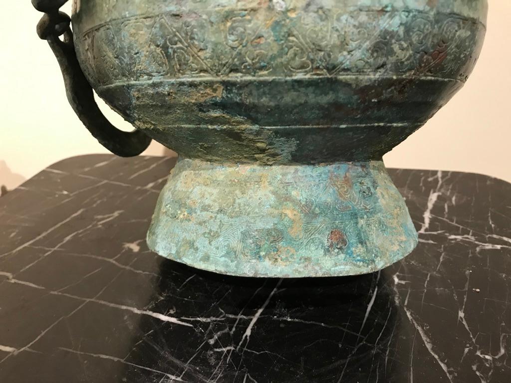 Chinese Bronze Verdigris Archaistic Warring States Style Ritual Vessel 9