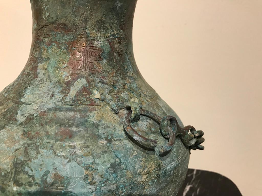 Chinese Bronze Verdigris Archaistic Warring States Style Ritual Vessel 11