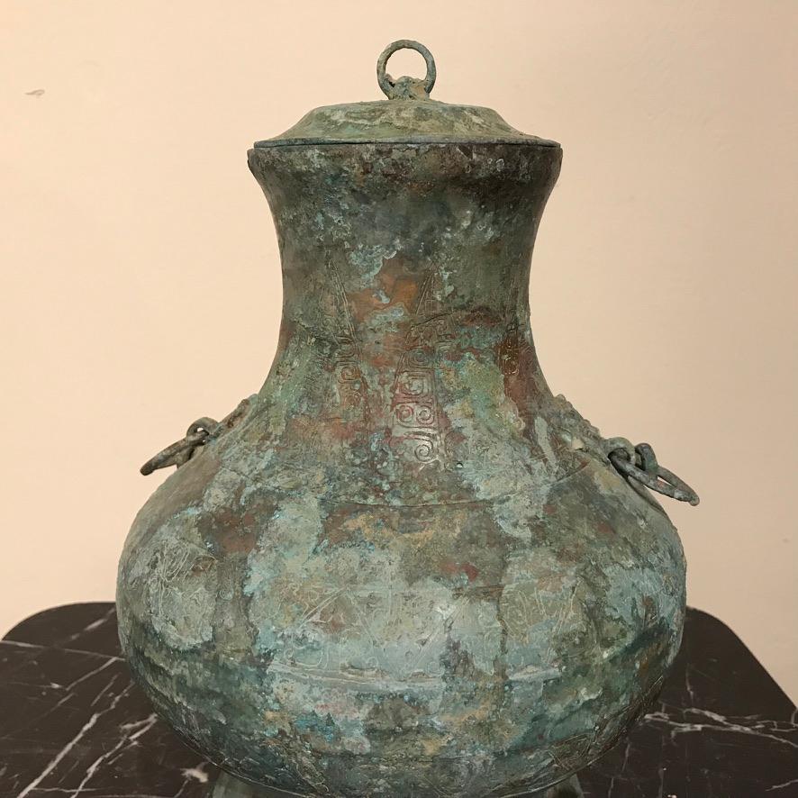 Chinese Bronze Verdigris Archaistic Warring States Style Ritual Vessel 13