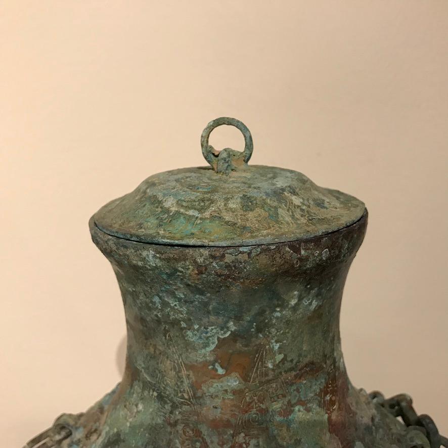 Chinese Bronze Verdigris Archaistic Warring States Style Ritual Vessel 14