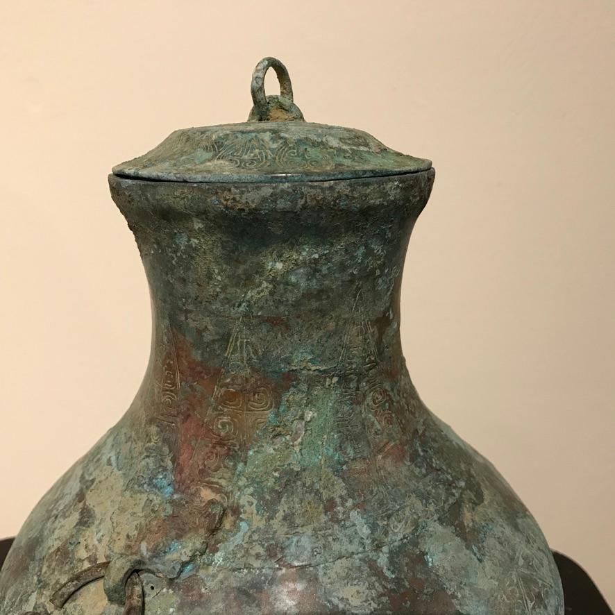 Chinese Bronze Verdigris Archaistic Warring States Style Ritual Vessel In Good Condition In Stamford, CT