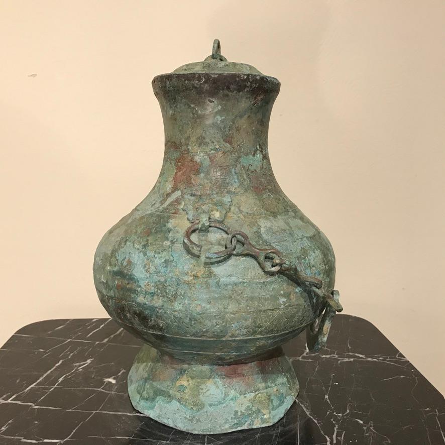 Chinese Bronze Verdigris Archaistic Warring States Style Ritual Vessel 1