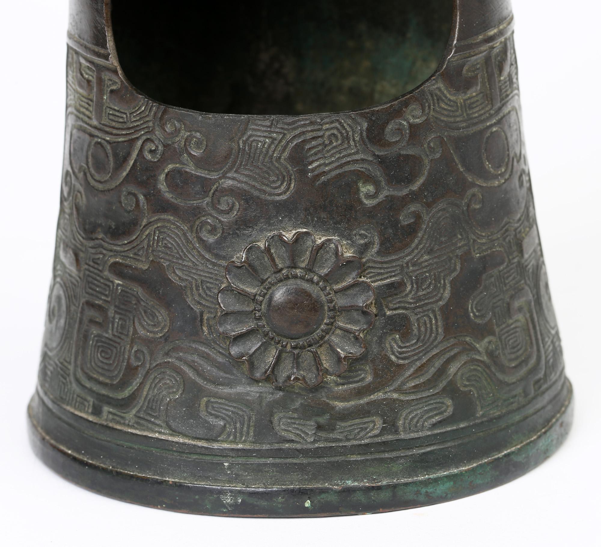Chinese Bronze Bell Shaped Censer Mounted With Buddhistic Lions 6
