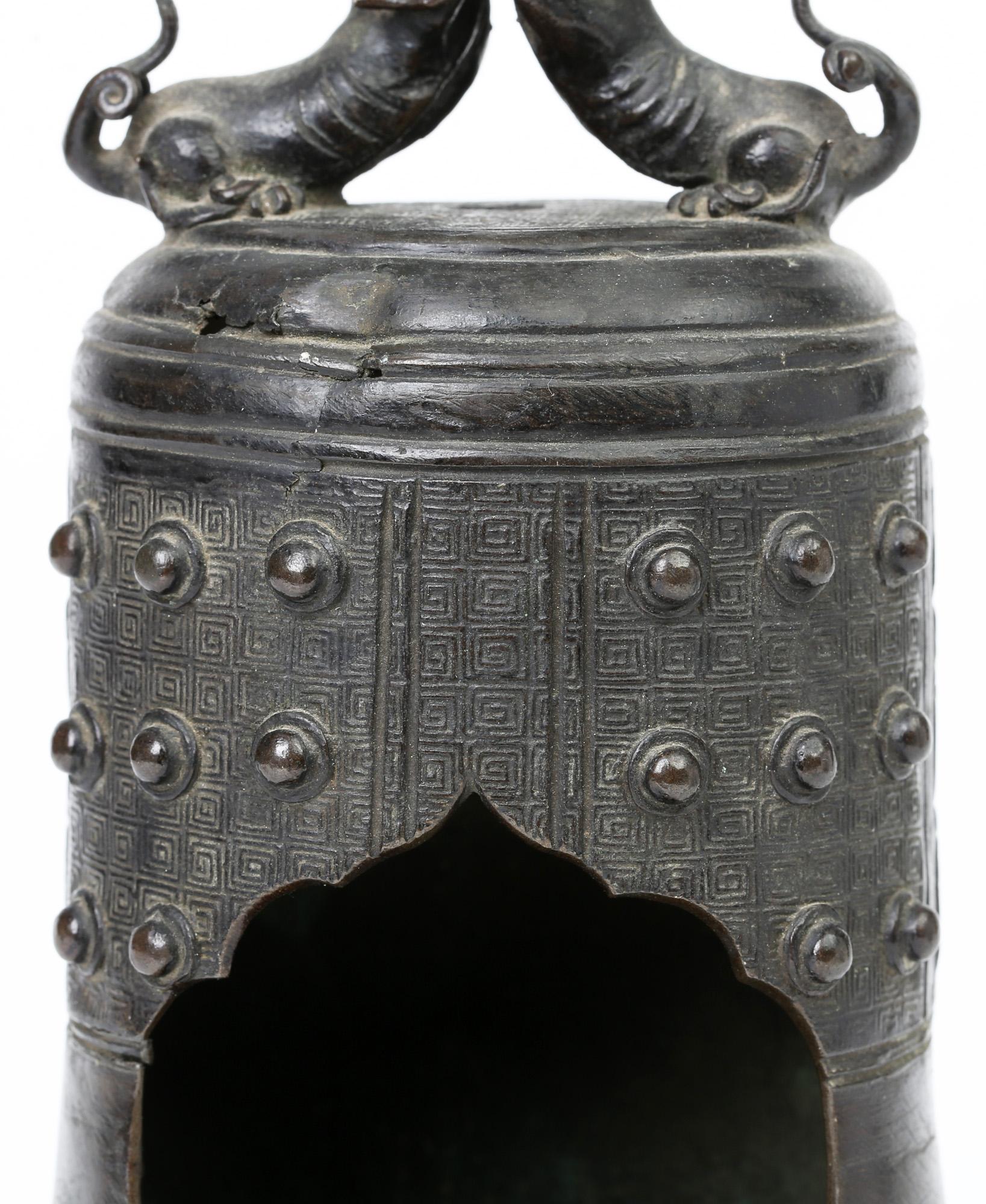 Chinese Bronze Bell Shaped Censer Mounted With Buddhistic Lions 8