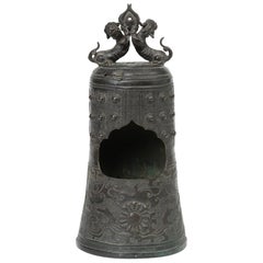 Used Chinese Bronze Bell Shaped Censer Mounted With Buddhistic Lions 