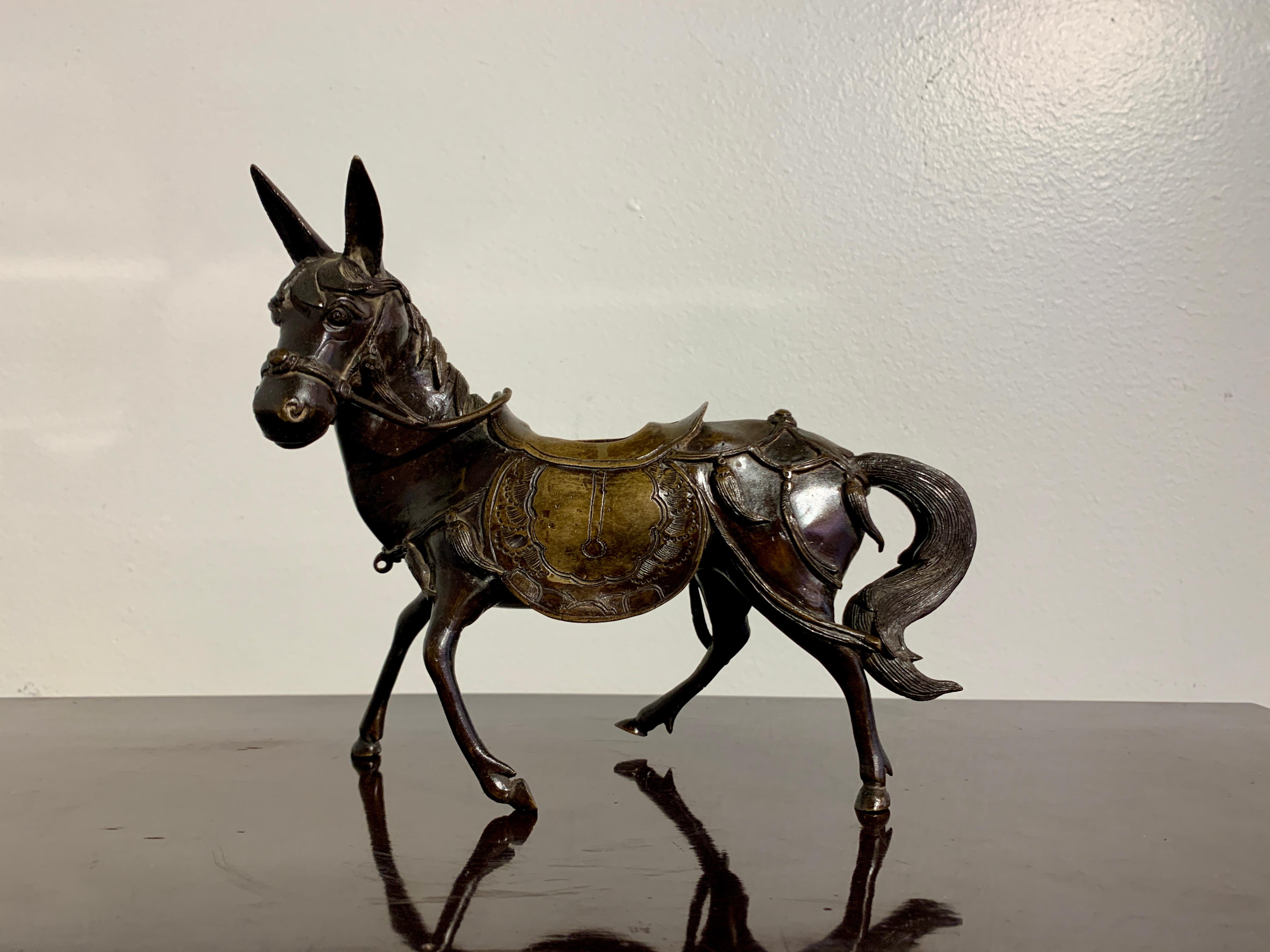 Chinese Bronze Censer, Scholar Riding Donkey, Qing Dynasty, 19th Century, China 6