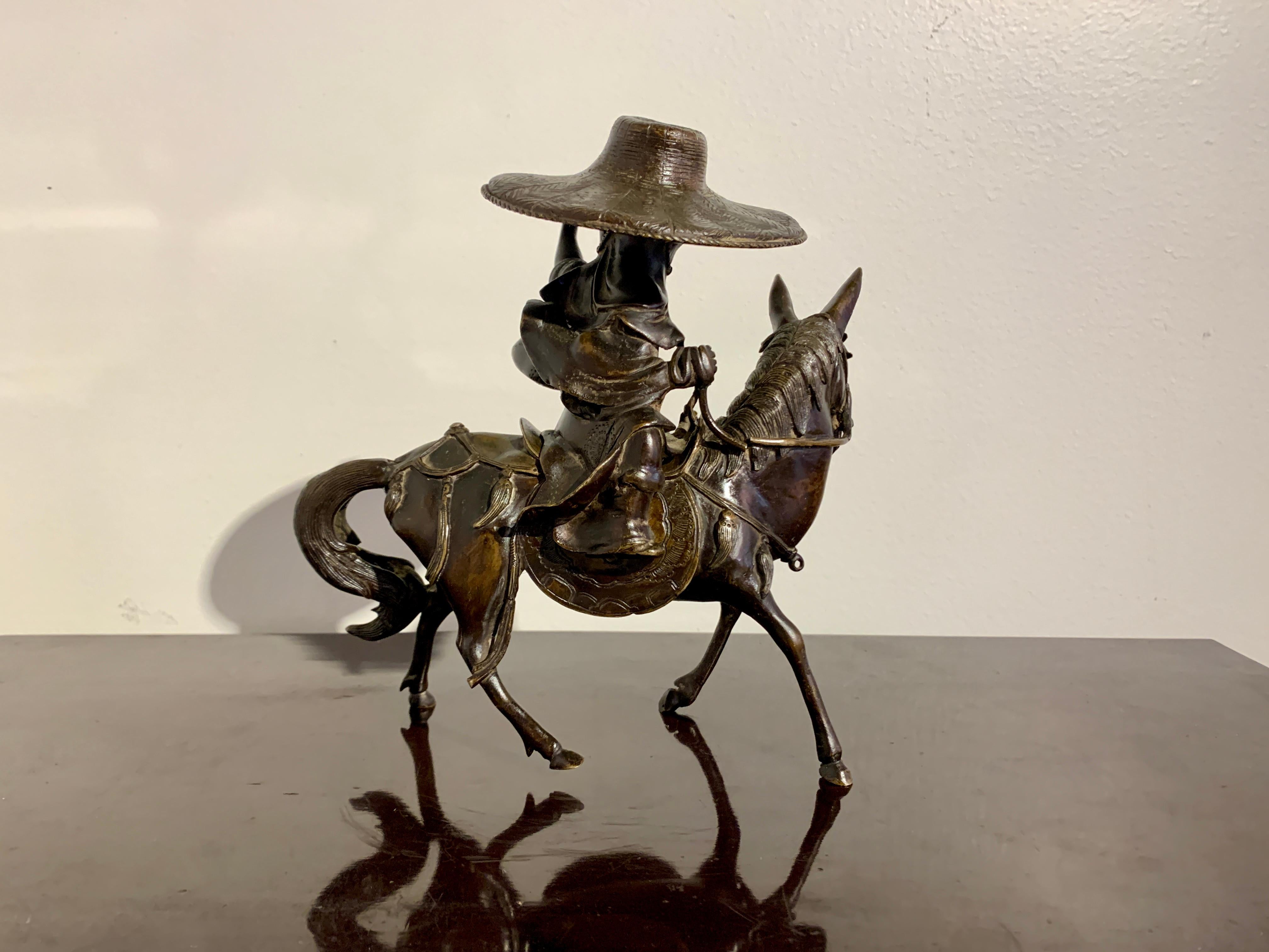 Chinese Bronze Censer, Scholar Riding Donkey, Qing Dynasty, 19th Century, China In Good Condition In Austin, TX