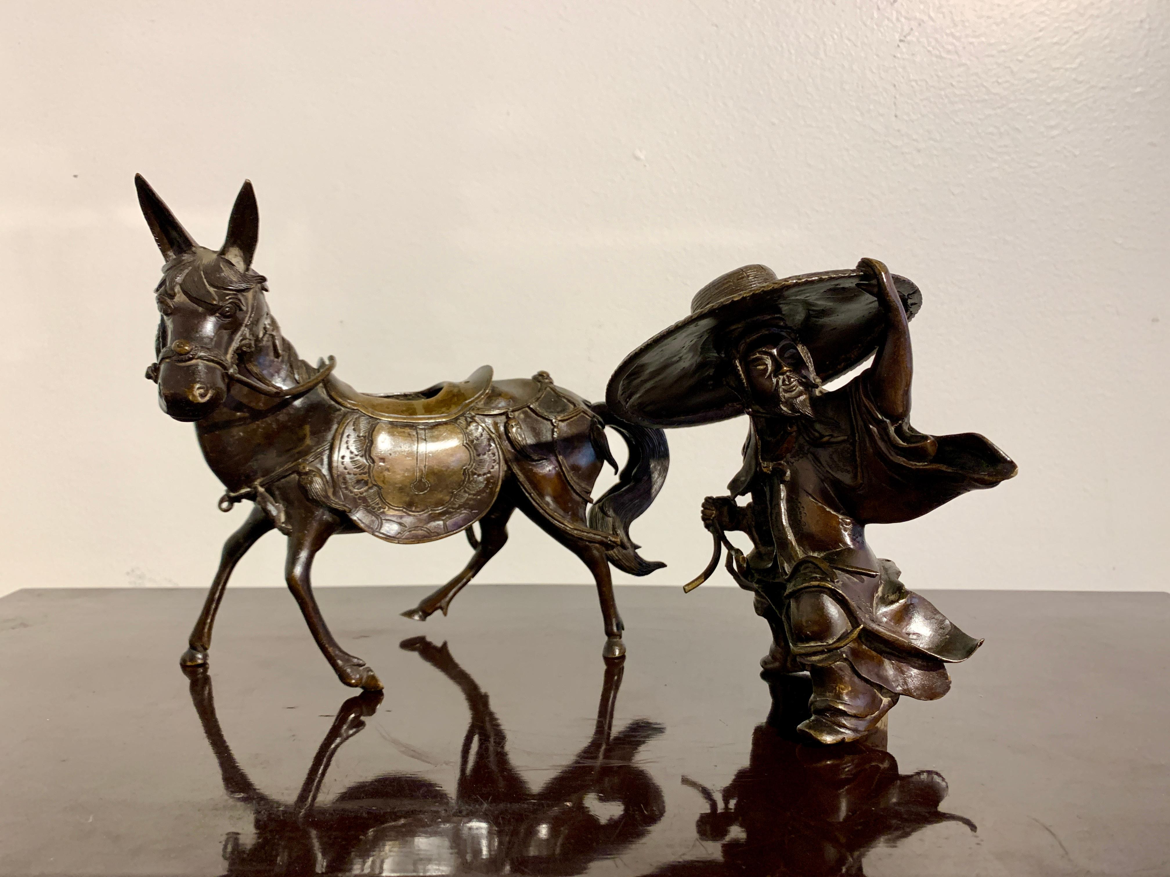Chinese Bronze Censer, Scholar Riding Donkey, Qing Dynasty, 19th Century, China 2