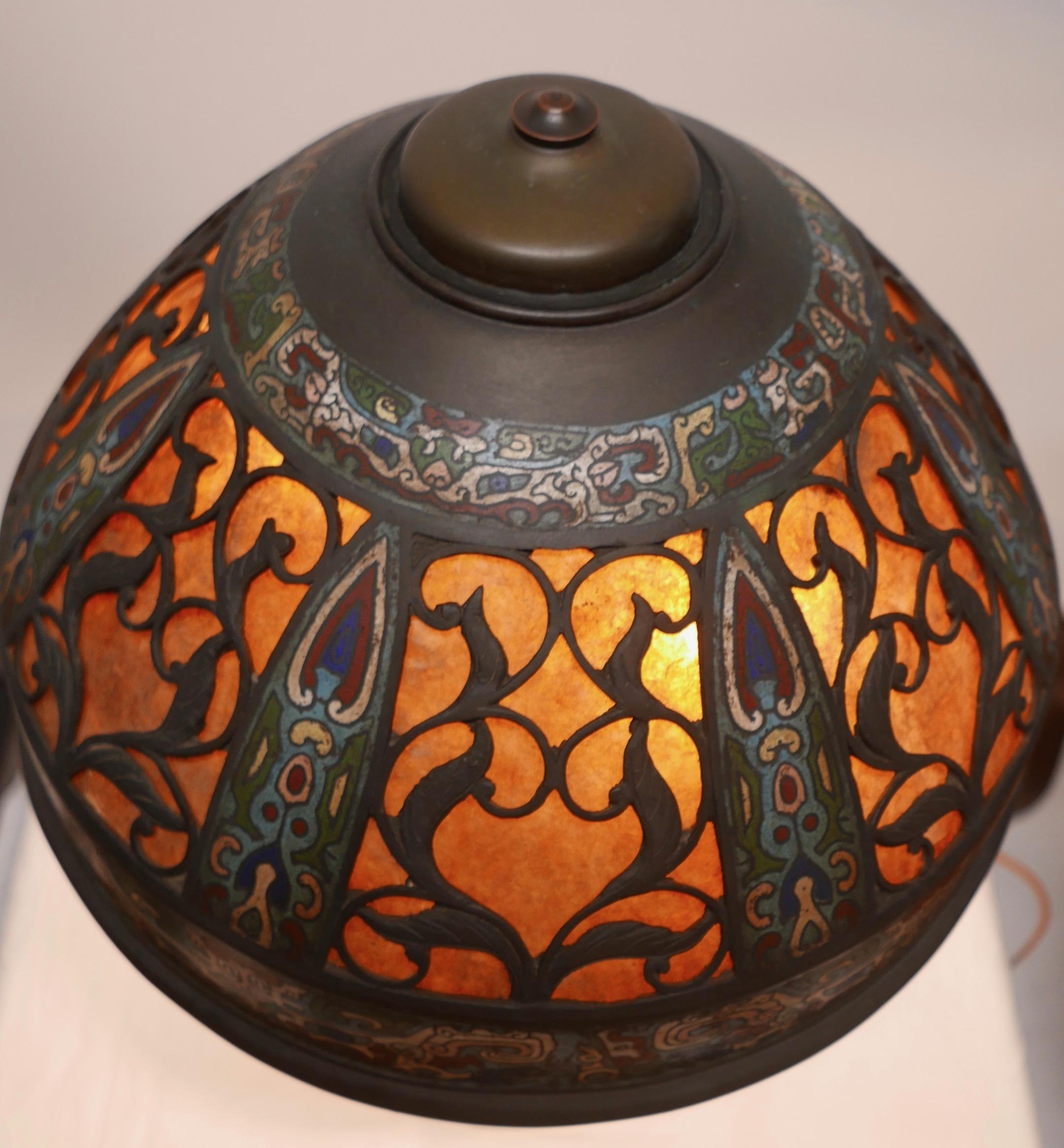 Chinese Bronze Champlevé Lamp and Shade 7