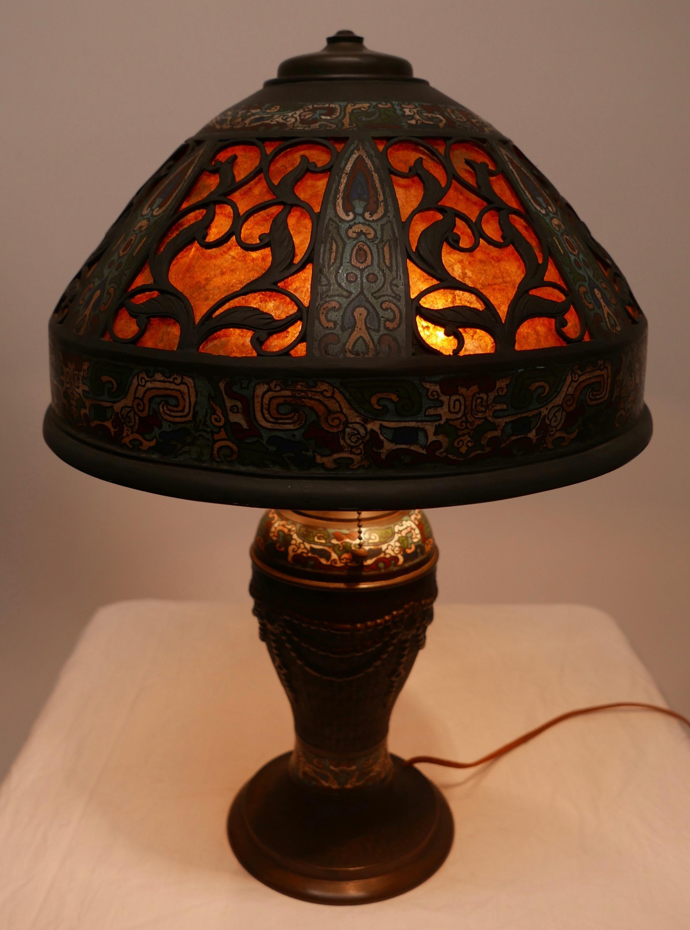 Chinese Bronze Champlevé Lamp and Shade 8
