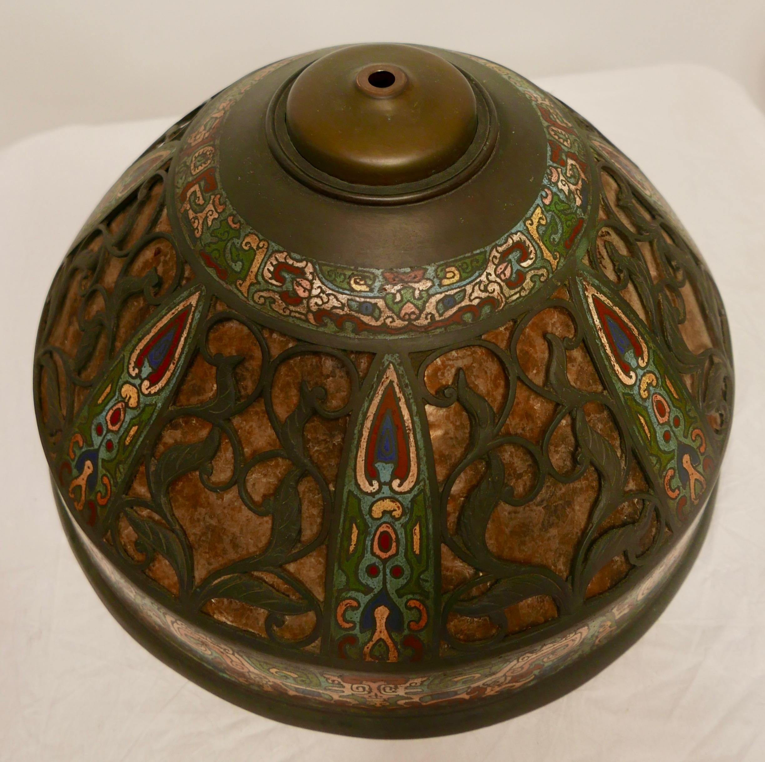 20th Century Chinese Bronze Champlevé Lamp and Shade