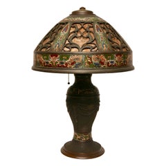 Chinese Bronze Champlevé Lamp and Shade