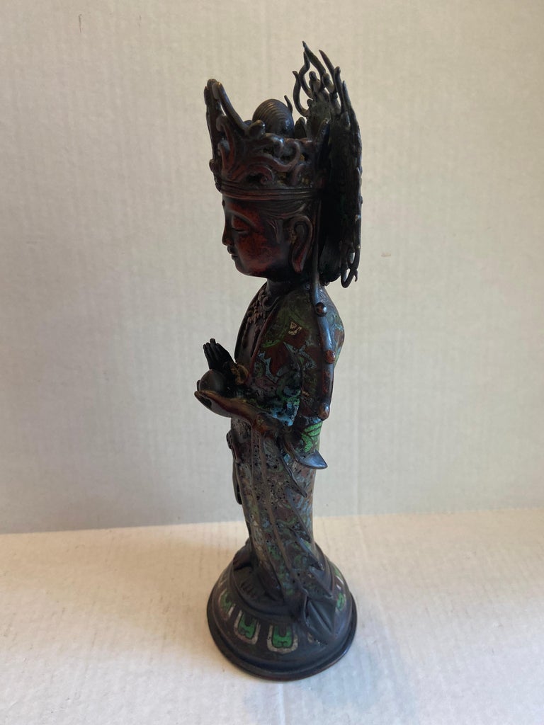 Chinese Bronze Cloissoné Bodhisattva Quan Yin Statue at 1stDibs