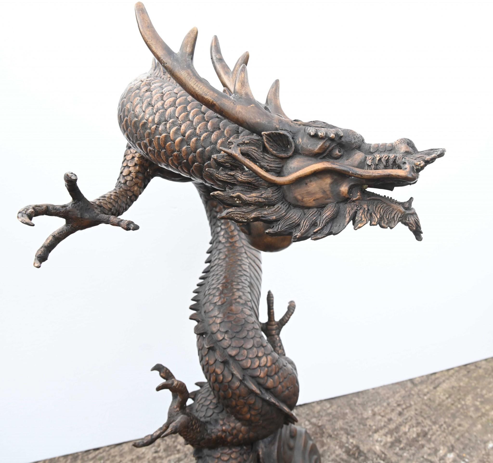 Early 20th Century Chinese Bronze Dragon Fountain Garden Water Feature