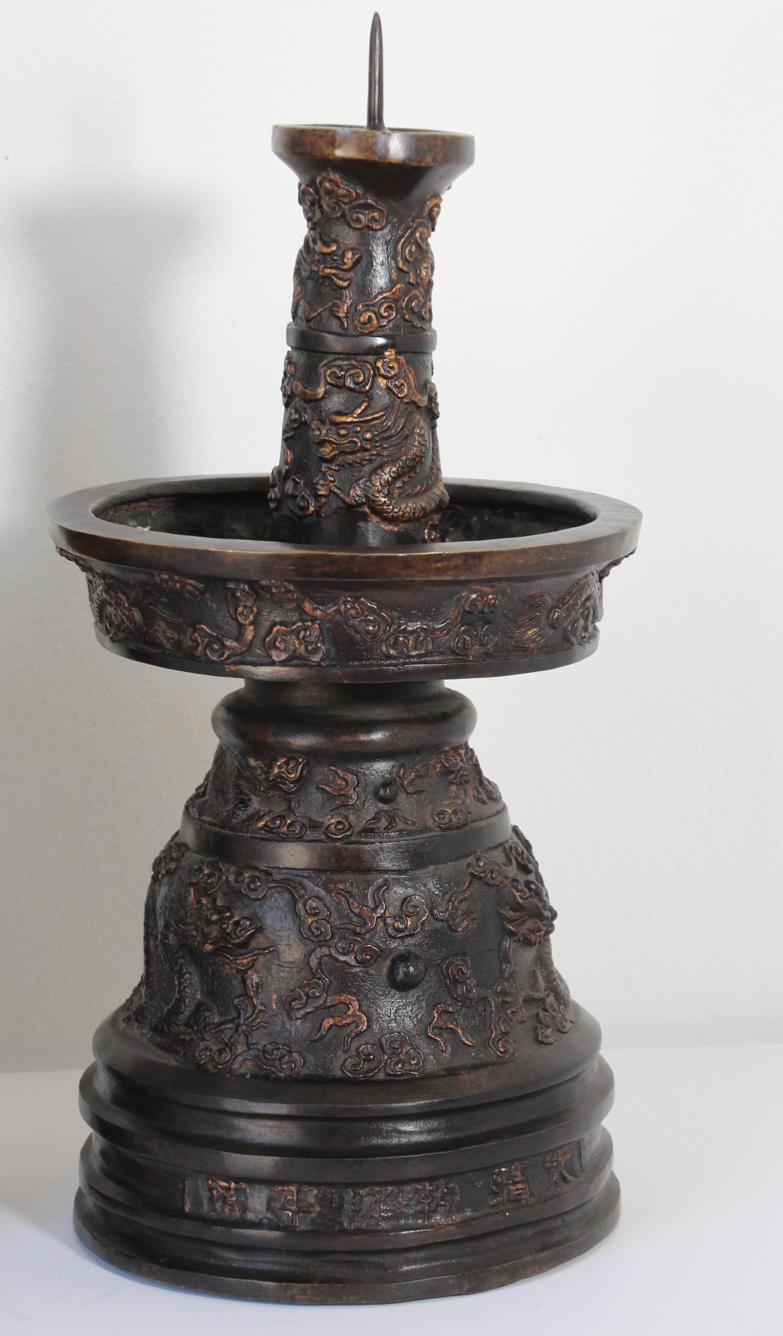 Chinese Bronze Dragons Candlesticks Imperial Style For Sale 5
