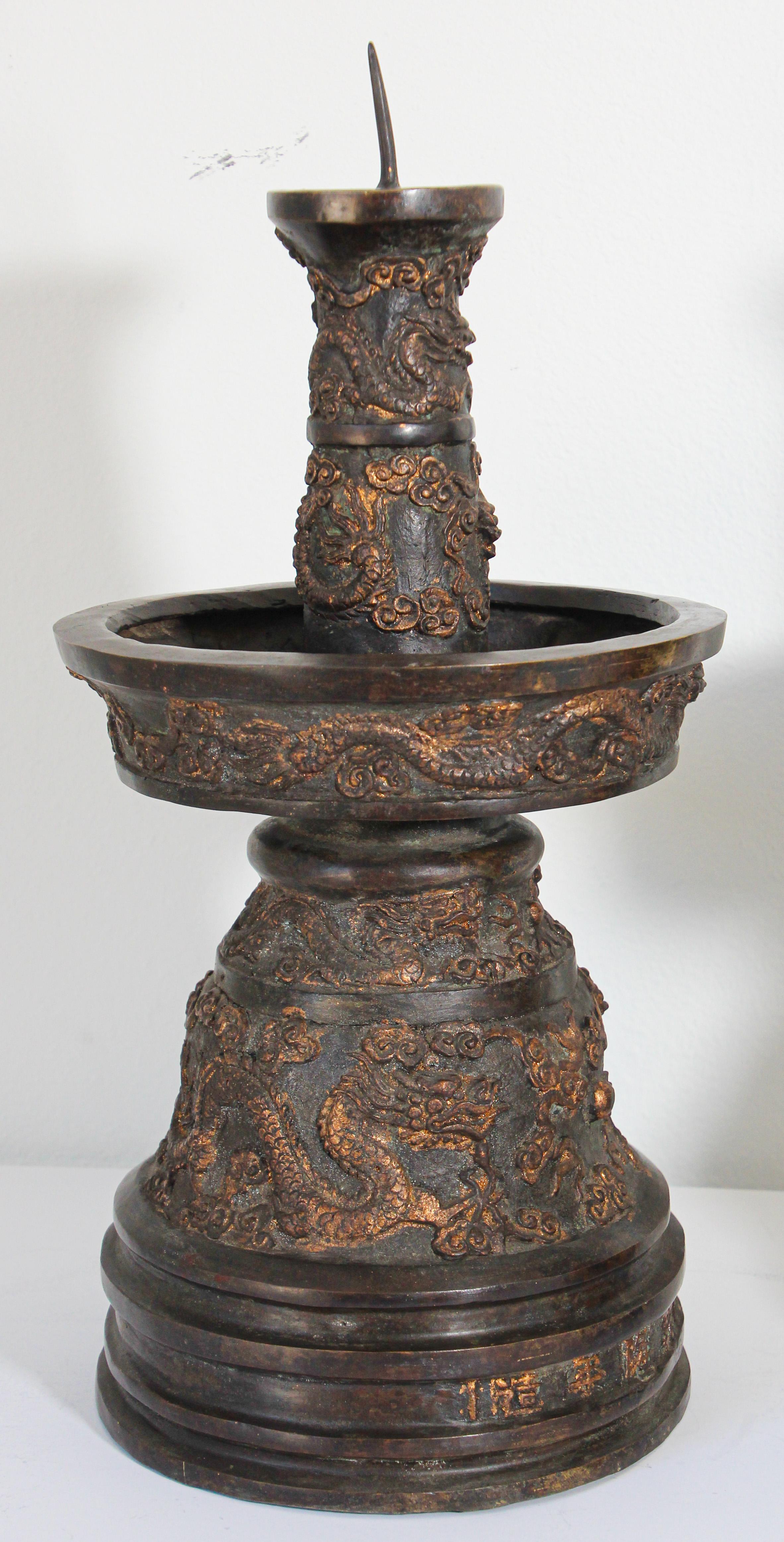 Chinese Bronze Dragons Candlesticks Imperial Style For Sale 12