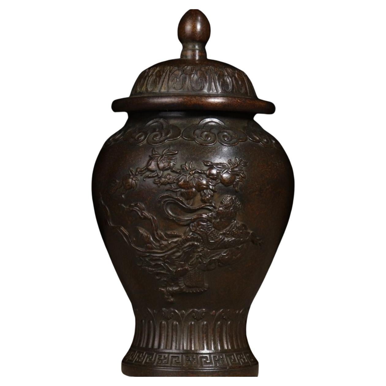 Chinese Bronze Figures Story General Jar, 19th Century, China For Sale