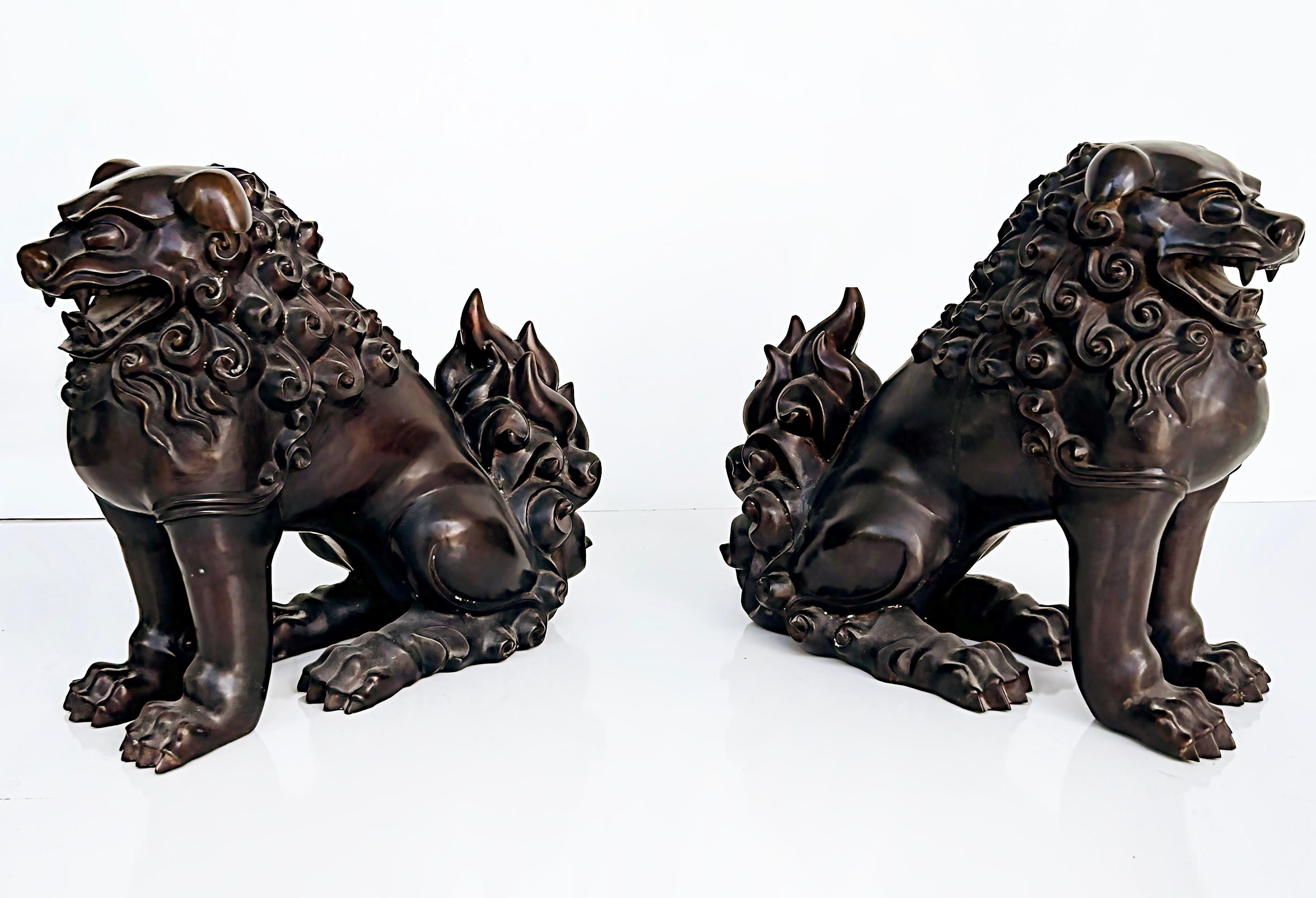 Chinese Export Chinese Bronze Foo Dogs Sculptures, a Pair