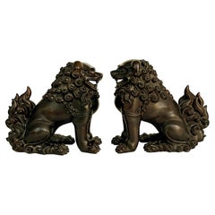 Chinese Bronze Foo Dogs Sculptures, a Pair