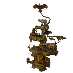 Antique Chinese Bronze Fountain with Animals and in the Shape of a Tree