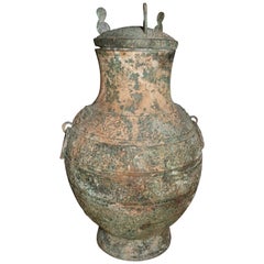 Chinese Bronze Han Dynasty Ceremonial 'Hu' Lidded Vase, 206 B.C-220 A.D