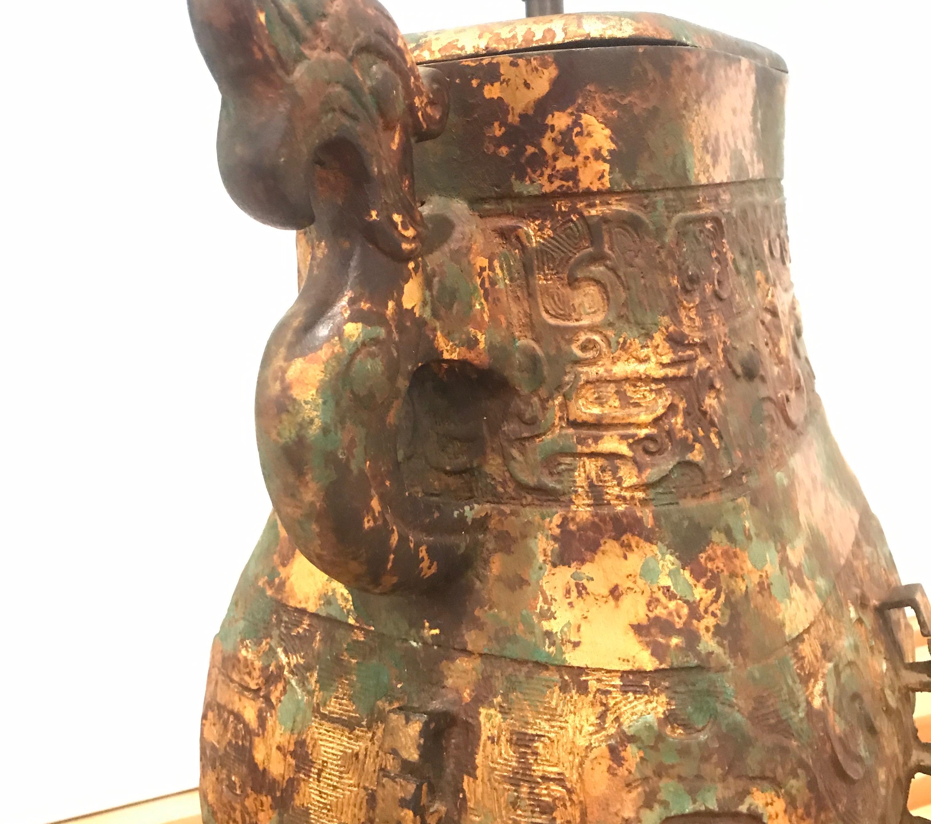 Chinese Bronze Hu Form Vessel as a Lamp 5