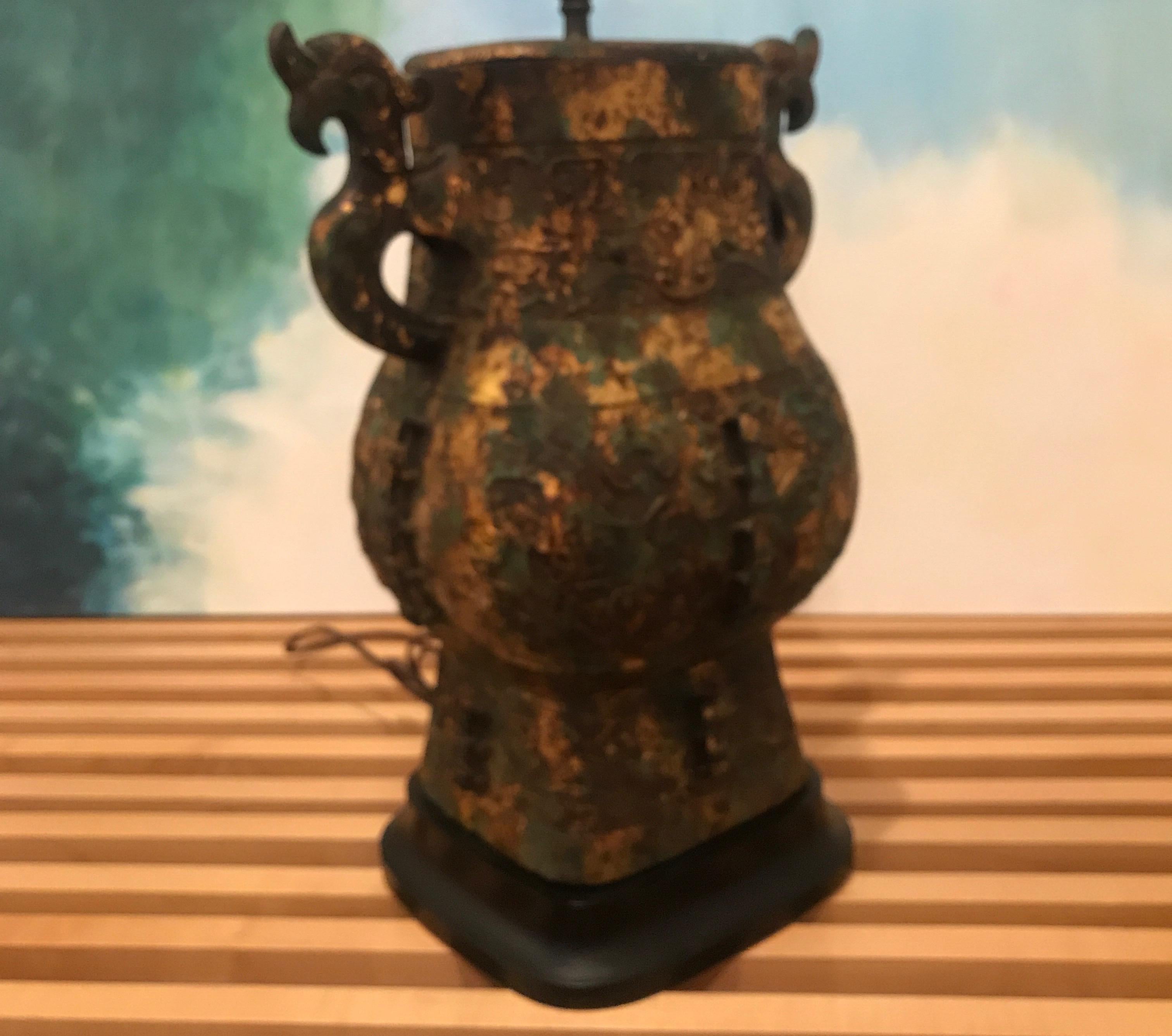Chinese Bronze Hu Form Vessel as a Lamp 1