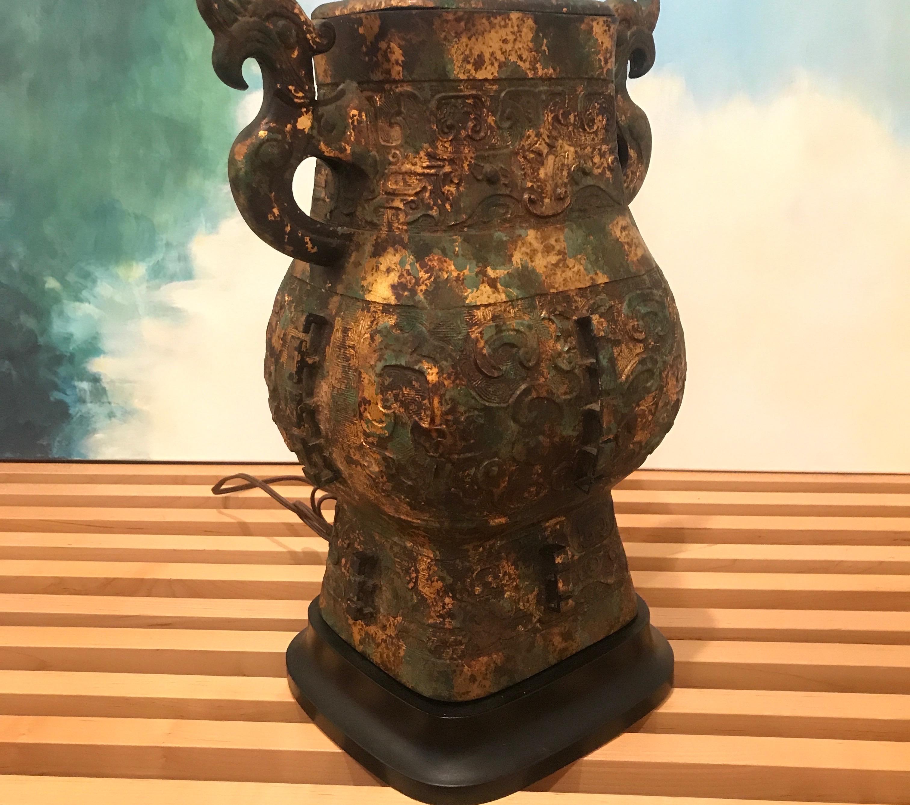 Chinese Bronze Hu Form Vessel as a Lamp 2