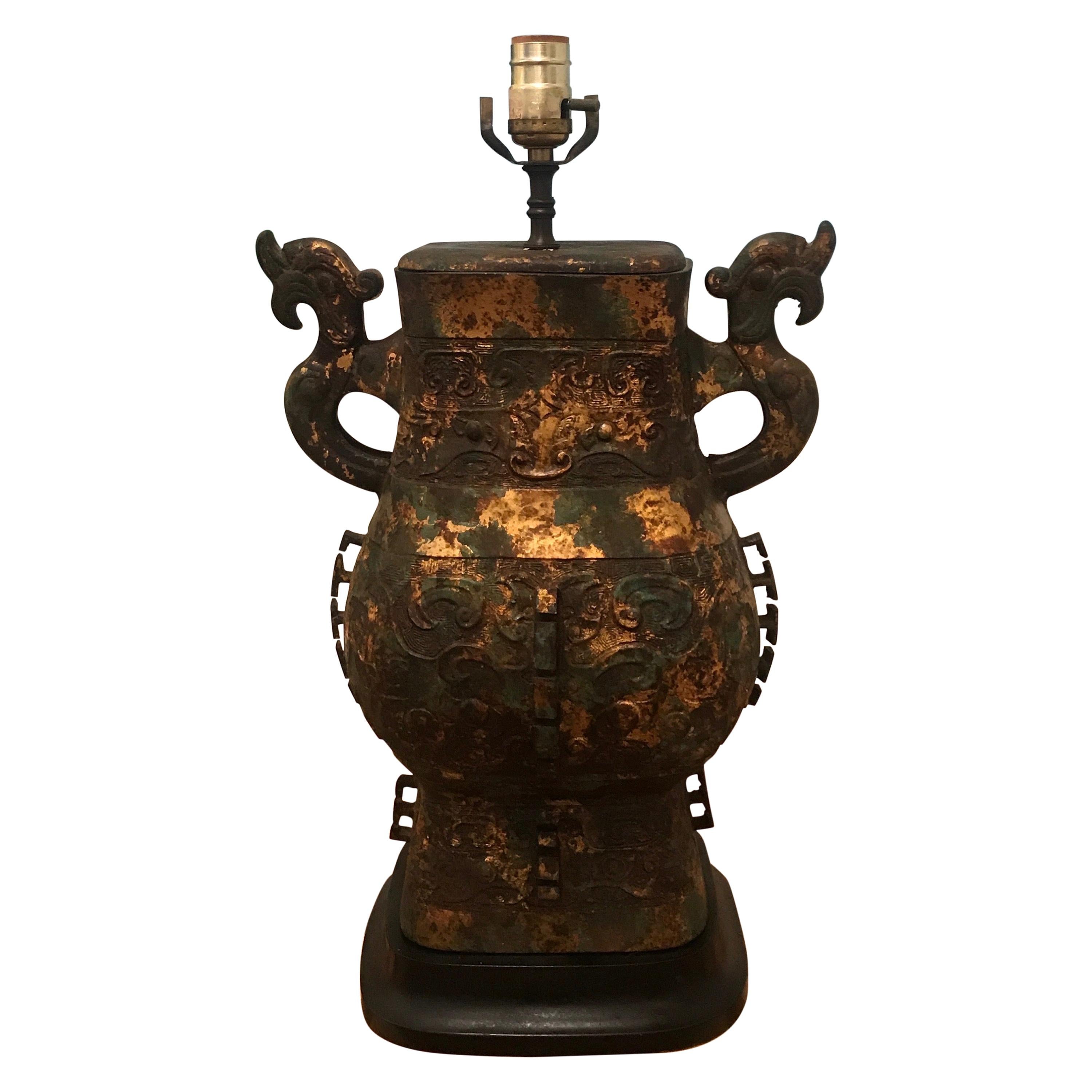 Chinese Bronze Hu Form Vessel as a Lamp