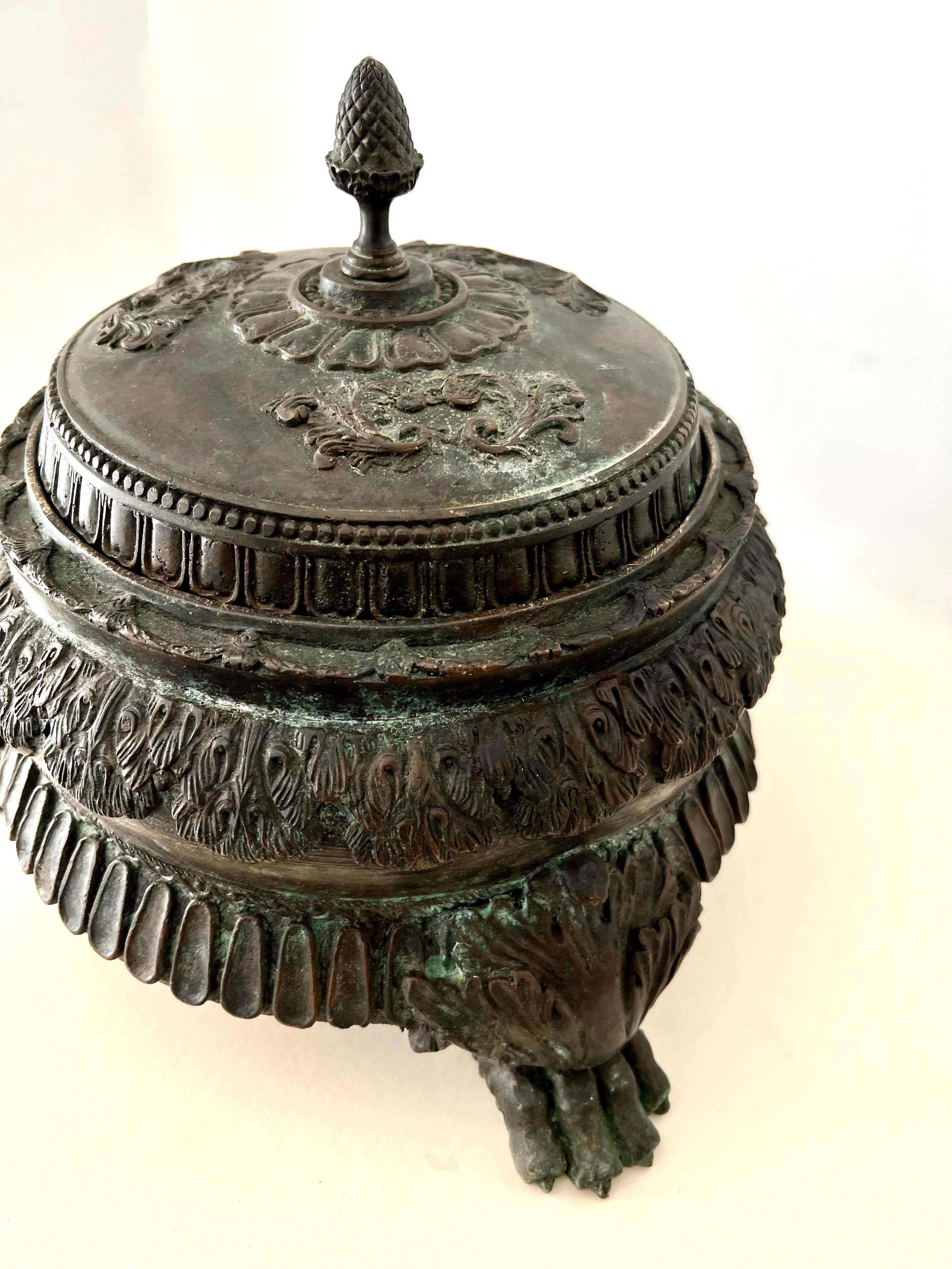 Patinated Chinese Bronze Incense Burner or Censer For Sale