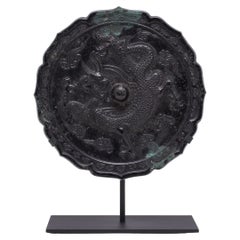 Chinese Bronze Mirror with Cast Relief Dragon, c. 1700