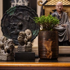 Chinese Bronze Mirror with Cast Relief Dragon, Late 19th Century